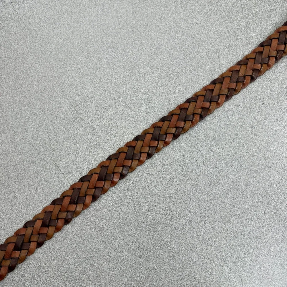 Tommy Bahama Belt Mens XL Brown Braided Leather Adjustable Brass Buckle Casual